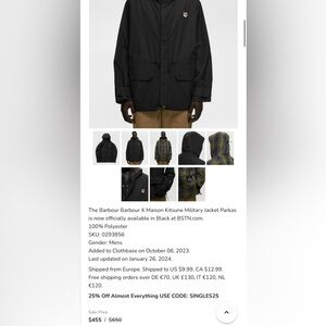 The Barbour Barbour X Maison Kitsune Military Jacket Parkas